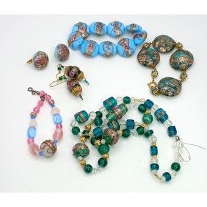 Wedding Cake, lampwork Necklace, bracelets, earrings LOT 6 PC
